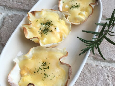 餃子の皮カップdeゆでたまごチーズ焼き♪